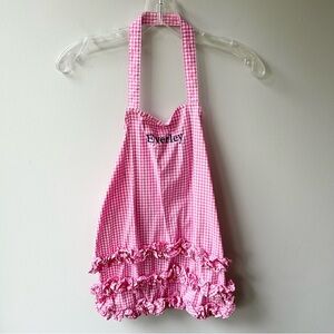 Pottery Barn Kids pink gingham apron with “Everley” embroidery